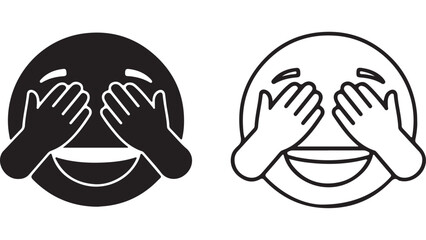 Obraz premium Laughing face icon with hands covering eyes