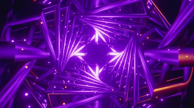 4k loop video of dynamic rhythmic vj tunnel with interlocking geometric shapes and glowing energy for VJ sets, high-tech club visuals, electronic music festivals, stage screens and LED video walls