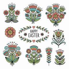 Spring bouquet collection with Easter greetings and fresh blooming flowers © Chelsea