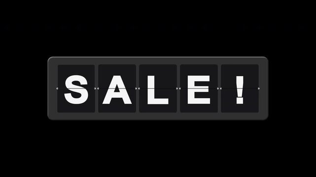 Retro split-flap board revealing SALE on transparent background