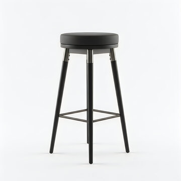 A black stool with a round seat and metal legs