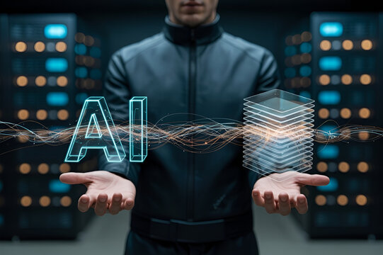 Futuristic AI Knowledge Management: Artificial Intelligence Processing Digital Data and Documents in a High-Tech Datacenter Environment.