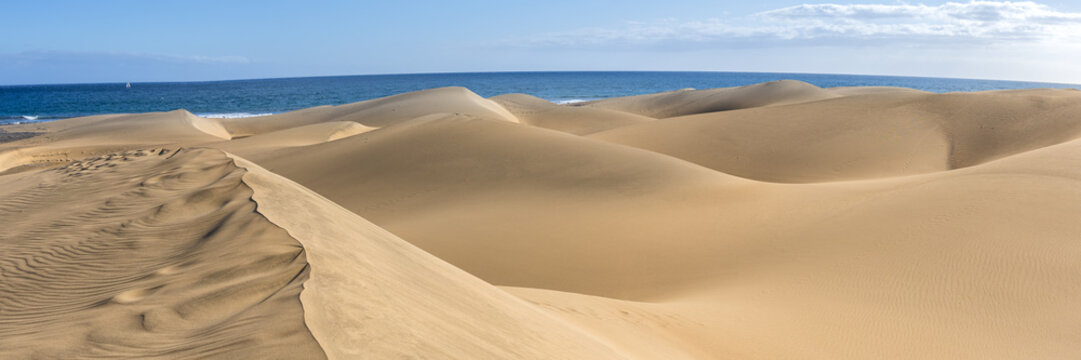 Dunas de Maspalomas sand dunes desert on Gran Canaria island panorama holidays in Spain