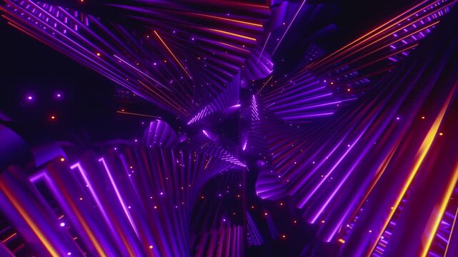 4k loop video of dynamic rhythmic vj tunnel with interlocking geometric shapes and glowing energy for VJ sets, high-tech club visuals, electronic music festivals, stage screens and LED video walls