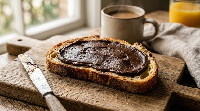 Thick spread of Vegemite on warm buttered toast with coffee  