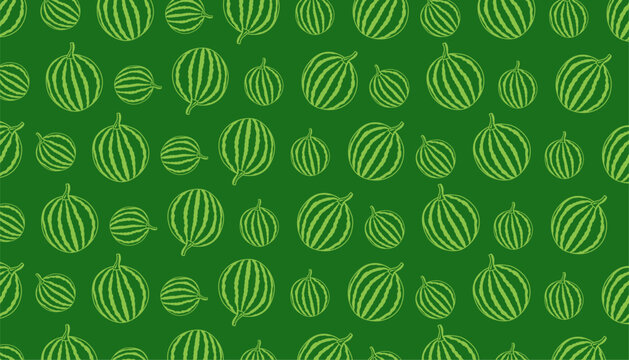 Watermelon pattern. Watermelon seamless pattern. Handdrawn fruit repeat background. Slice outline minimal style. Summer food texture design. Fresh wrapping surface.