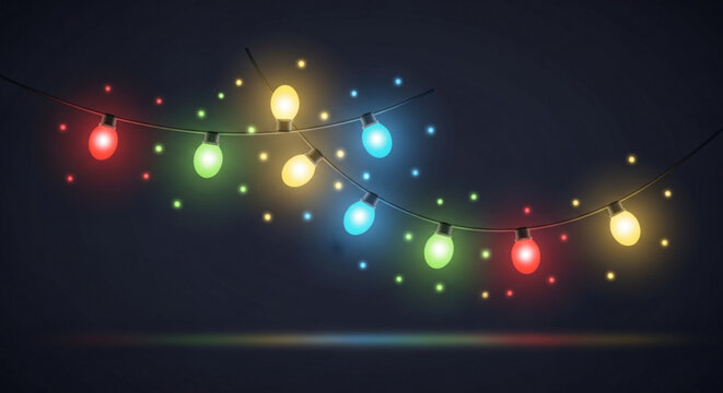 Colorful string lights, glowing bulbs, festive lighting, decorative lights, night illumination