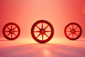 Fototapeta premium Minimalist wheels illuminated with gradient orange light