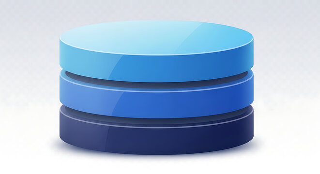 3d stacked blue disks on white background for data concept