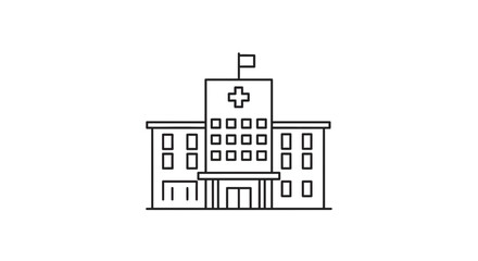 Naklejka premium Hospital Building Icon, Medical Healthcare Symbol, Clinic Facade Outline