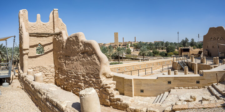 Riyadh Salwa Palace in the historic district of At-Turaif UNESCO World Heritage site panorama in Riyadh, Saudi Arabia