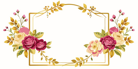 Obraz premium Elegant gold frame with roses and floral elements, vector