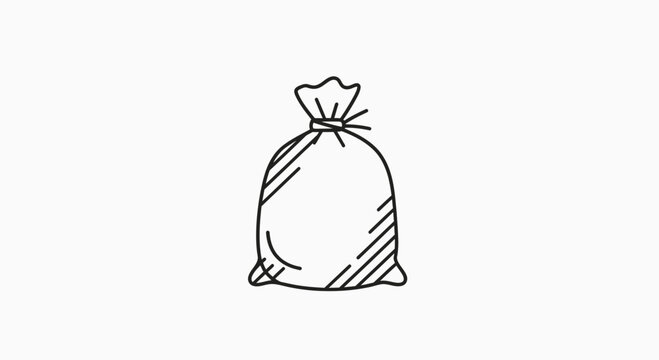 Hand-drawn illustration of a tied closed drawstring bag, simple line art on white background