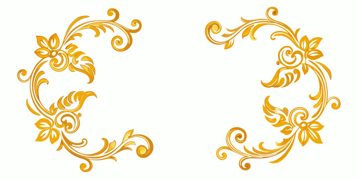Golden baroque scrollwork decorative floral elements, vector