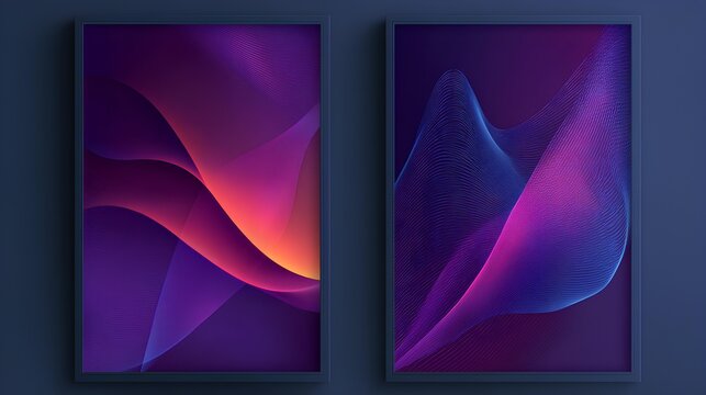 Abstract Canvas of Colors: A pair of framed artworks showcase captivating waves of color. Each composition is a dance of hues, blending shades to create a feeling of movement.