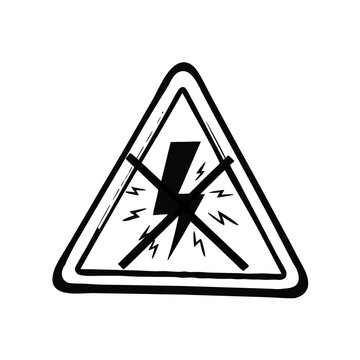 Warning sign for electric shock hazard, with lightning bolt and prohibition symbol.