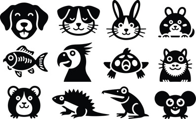 Fototapeta premium Pets Silhouette Icon Collection Set