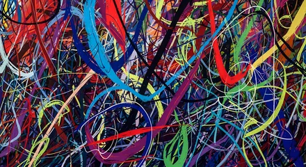 Plexiglas schilderij Abstracte kunst A vibrant abstract painting with colorful swirling lines and shapes everywhere  © musharaf