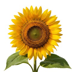 Obraz premium Bright yellow sunflower with green stem and leaves