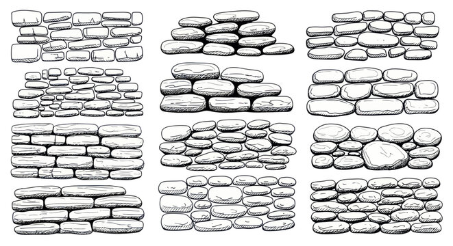 Hand-drawn stone wall textures and patterns
