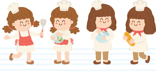 Fototapeta premium Cute Chef in different postures Isolated Illustration