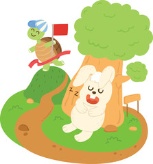 Fototapeta premium Turtle and Rabbit Running a Race