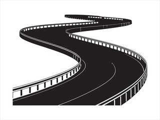 Fototapeta premium Curved road vector silhouette illustration, winding highway road, Road silhouette vector, winding street path icon illustration