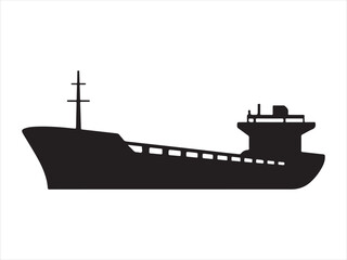 Obraz premium Detailed black cargo ship silhouette, Cargo Ship Silhouette Freight Vessel Marine Transport Vector Illustration
