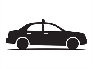 Fototapeta premium Black taxi car transport icon, Black Silhouette of a Taxi Cab, Taxi Car Silhouette Urban Transport Vehicle Vector Illustration