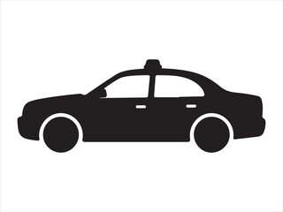 Fototapeta premium Black taxi car transport icon, Black Silhouette of a Taxi Cab, Taxi Car Silhouette Urban Transport Vehicle Vector Illustration