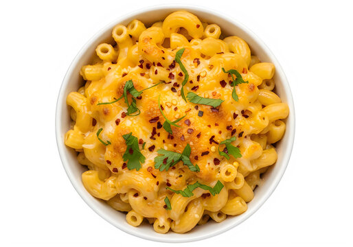 Bowl of creamy macaroni and cheese isolated on transparent background