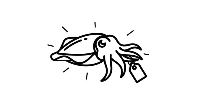 Cuttlefish Outline Icon with Tag, Minimalist Seafood Vector Art