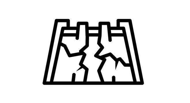 Dam Failure Icon: Cracked Hydroelectric Power Structure, Water Crisis Concept