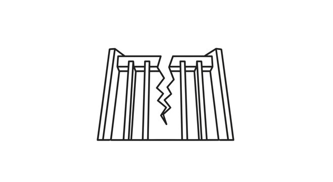Cracked Dam Structure, Hydroelectric Power Failure, Environmental Disaster Symbol