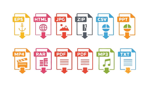 File icon vector illustration set for various digital formats and extensions