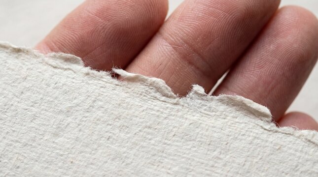 Top-Down Macro of Fingers Touching the Deckled Edge of Heavy Textured Paper