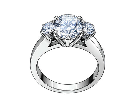 Three brilliant-cut diamonds sparkle on a polished metal band