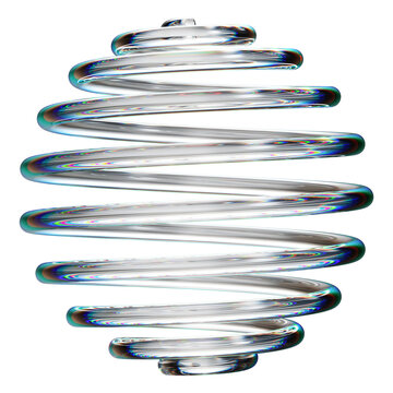 Glass spring 3d render abstract helical coil transparent crystal with scifi holographic iridescent prismatic refraction, isolated