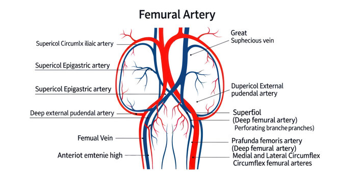 Diagram of Human Femoral Artery and Vein Anatomy