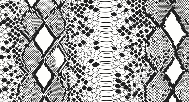 Black and White Snake Skin Pattern Texture - Reptile Scales Seamless Background