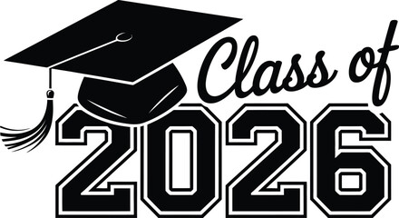 Graduation cap 2026 vector illustration, minimalist EPS design with Class of 2026 lettering suitable for graduation announcements ceremony graphics and student milestone artwork. © Eva Elrod