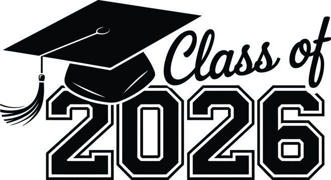 Graduation cap 2026 vector illustration, minimalist EPS design with Class of 2026 lettering suitable for graduation announcements ceremony graphics and student milestone artwork.