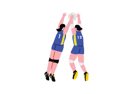 ボールをブロックする女子バレーボール選手のイラスト