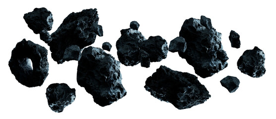 Fototapeta premium Set of asteroid isolated on transparent background. Cut out Meteorite 3D rendering