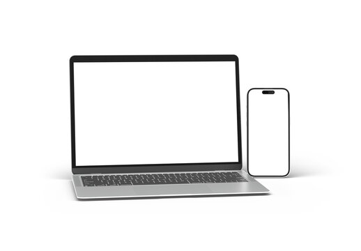 Mobile phone and laptop isolated on transparent background 3d rendering