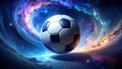 Fototapeta premium Soccer ball with colourful vibrant space Galaxy background 