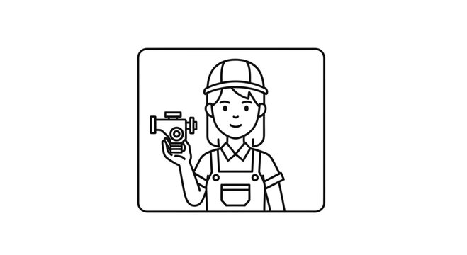 Female Surveyor Holding Leveling Instrument, Construction Worker Icon