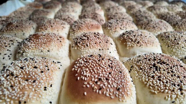 Freshly baked bread rolls ready for serving