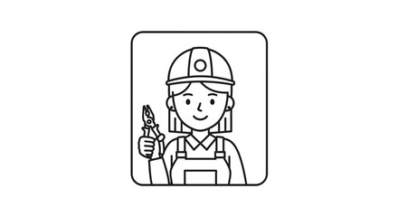Fototapeta premium Female construction worker with pliers, line art illustration