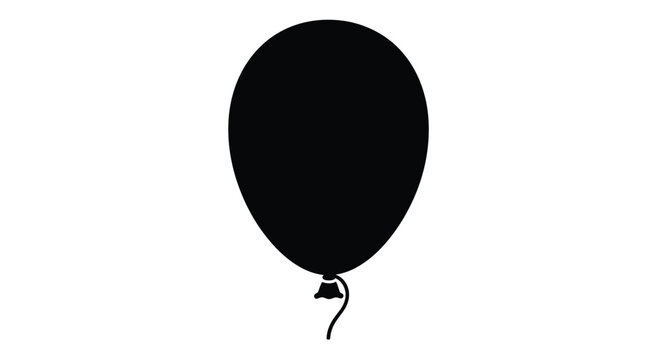 A simple black silhouette of an inflated balloon with a string